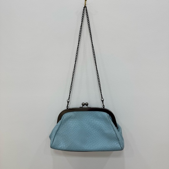 Patricia Nash Mia Frame Woven Leather Cluth Purse Pastel Turquoise Chain Strap - Picture 3 of 7